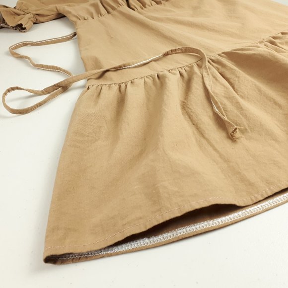 Camel Puff Sleeve Square Neck Summer Dress - Picture 5 of 13